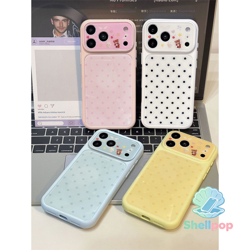 เข้ากันได้กับ IPhone 16 18 13 11 12 17 15 14 Pro Max 15 16 12 17 14 Pro เคสโทรศัพท์ลายหมีและจุด หน้าต่างกล้องใหญ่