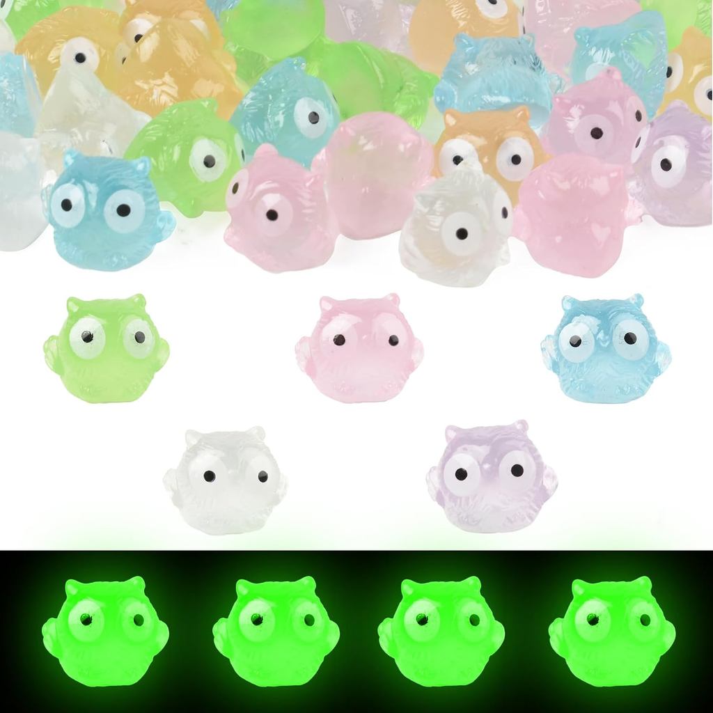 60PCS Mini Owls Miniature Owls Luminous Mini เรซิ่นสัตว์ Figurine สําหรับ Fairy Garden DIY สวนกระถาง