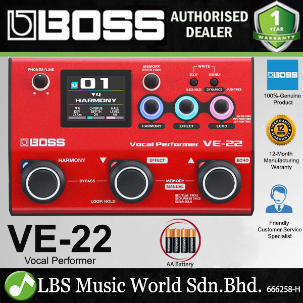Boss VE-22 Vocal Effect และแป้นเหยียบกีตาร์ Looper Performer (VE22 VE 22)