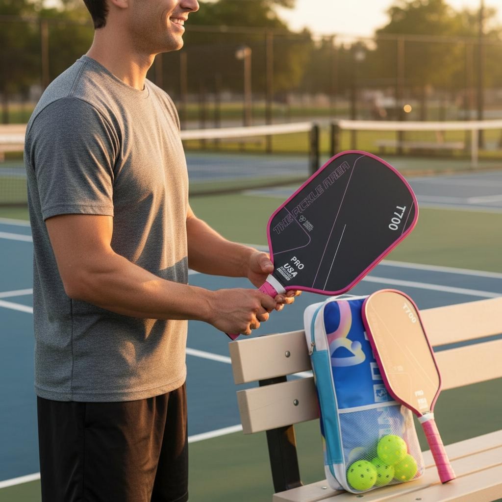 รวมยามขอบ T700 คาร์บอน Pickleball Paddle Set Enhanced หมุน Pickleball ชุด 2 พาย 4 ลูกขนาดใหญ่ Optima