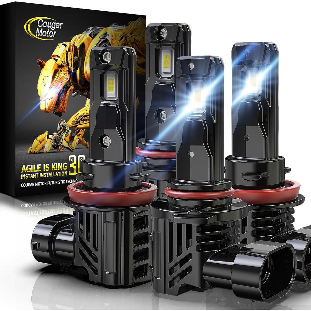 Cougar Motor 9005 H11 หลอดไฟ, HB3 H8 H9 ไฟตัดหมอก Combo (2 ชุด) ไร้สาย 6500K Slim Compact Design Non
