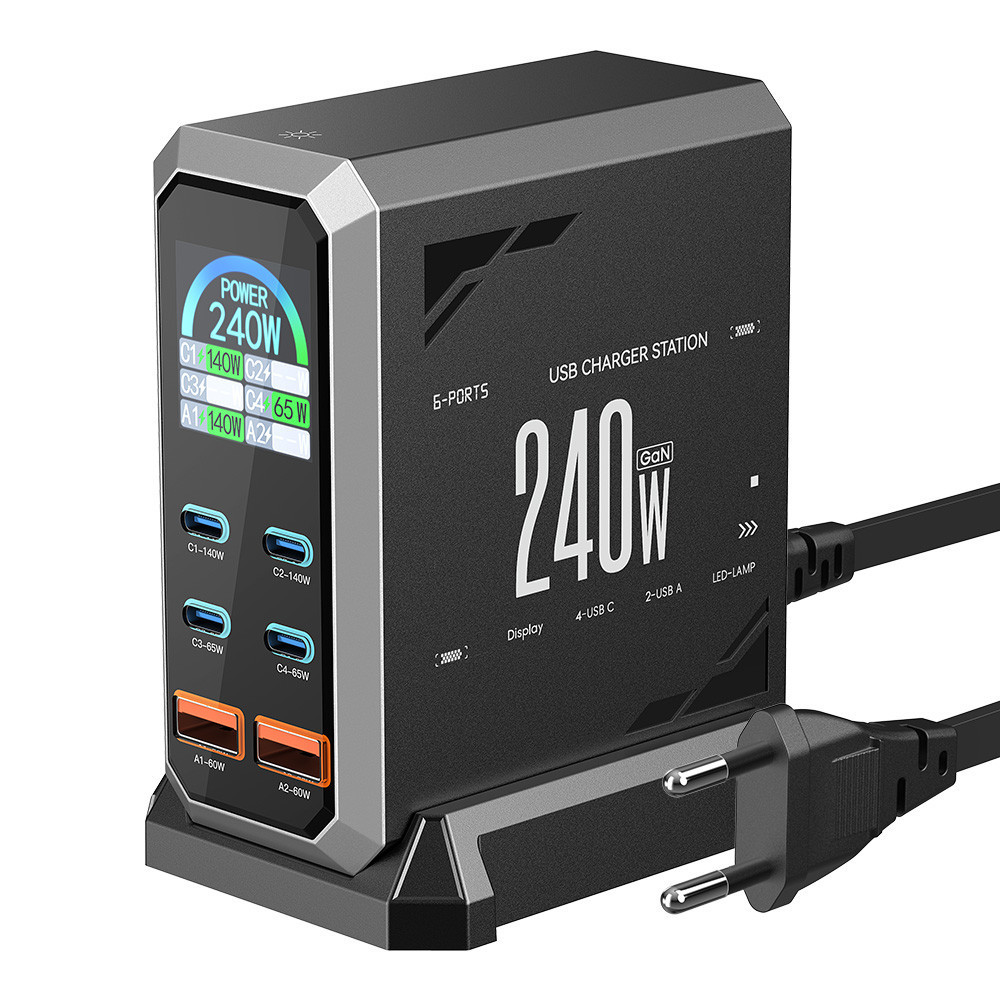 สถานีชาร์จ GaN กำลังสูง 240W สำหรับตั้งโต๊ะ Blitzwolf BW-S31 ที่ชาร์จเร็ว 6 พอร์ต 4 USB-C 2 USB-A รอ