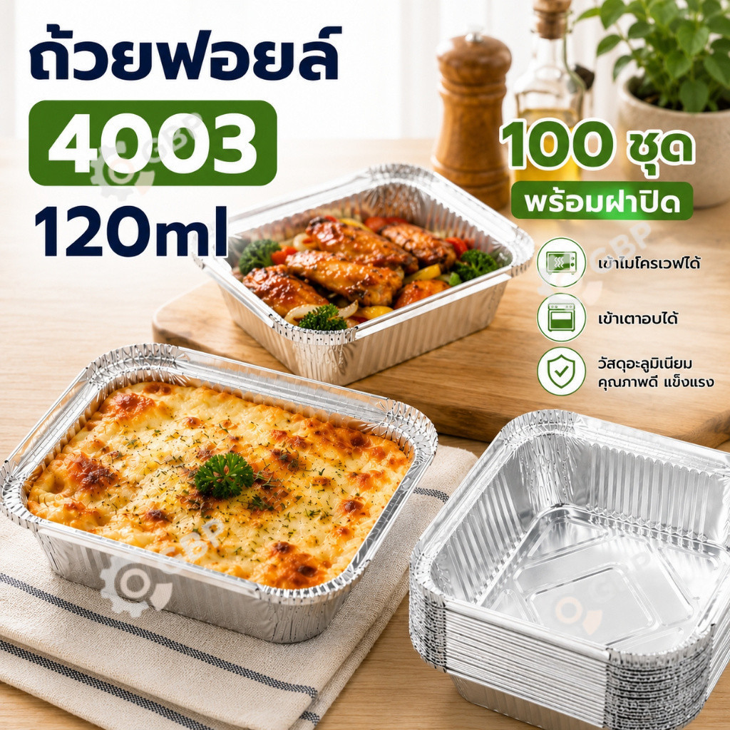 ถ้วยฟอยล์ 4003 120ml 100pcs พร้อมฝาปิด ถาดฟอยล์ ถ้วยฟอยล์เค้กหน้านิ่ม ถ้วยอบขนม กล่องฟอยล์ใส่อาหาร