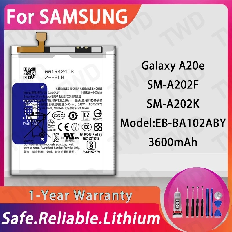 คุณภาพสูง 3600mAh EB-BA102ABY แบตเตอรี่สําหรับ Samsung Galaxy A20e SM-A202F SM-A202K Long Lasting Po