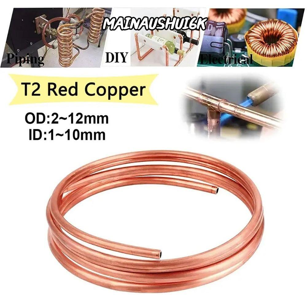 MAINAUSHUI6K 1 ชิ้น T2 ทองแดง, ทองแดงบริสุทธิ์ 99.9% 1 เมตรท่อทองแดงม้วน, ทนทาน OD 2-12 มิลลิเมตร ID
