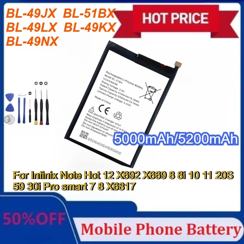 ใหม่ BL-49JX BL-51BX BL-49LX BL-49KX BL-49NX แบตเตอรี่สําหรับ Infinix หมายเหตุร้อน 12 X692 X669 8 8i