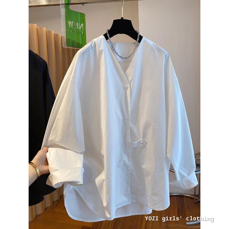 M-4XL สีขาว V คอขนาดใหญ่เสื้อหลวม Batwing Sleeve เสื้อลําลอง