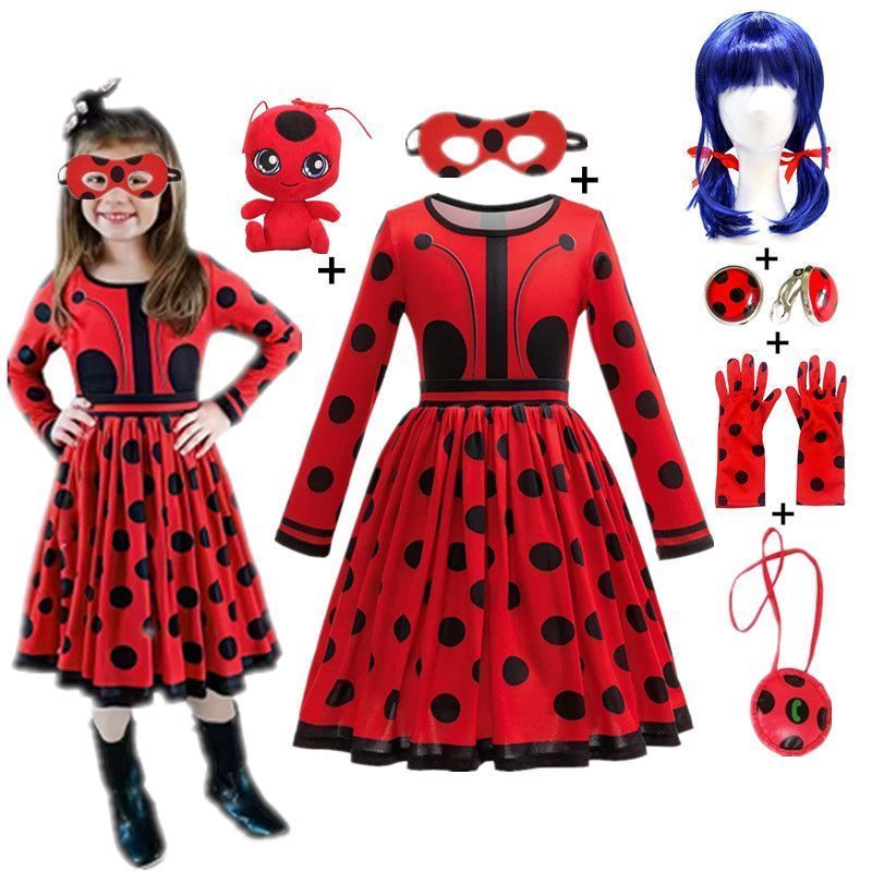 Ladybug Ladybug Marina Cos เสื้อผ้า Miracle Girl แขนยาว Polka Dot Dress Ladybug สาววันเกิดชุด 8.14..