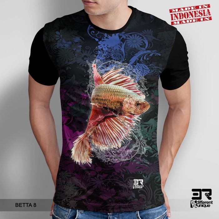 ยอดนิยม Pick quick dry functionalOrnamental Fish Motif Daily Tee BETTA 8 HITAM Betta 3D พิมพ์ Casual