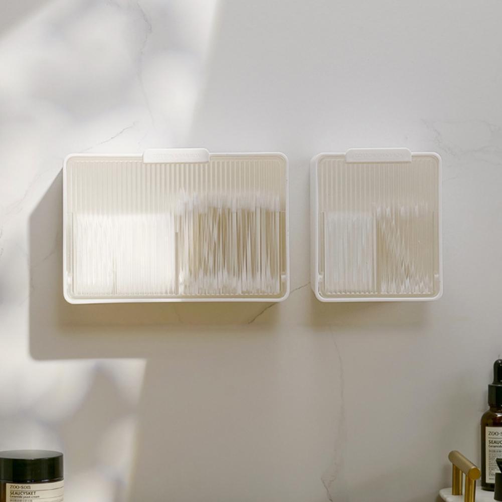 Flip Top Cotton Swab กล่องเก็บติดผนัง Dual ช่องสําหรับห้องน้ําห้องน้ําสําหรับ E4i9