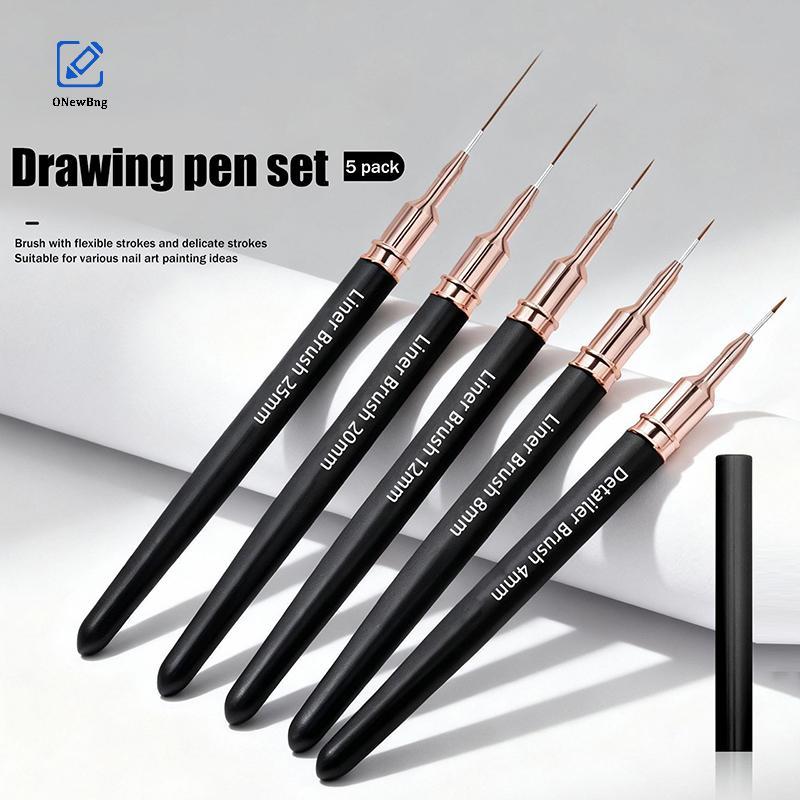 ONew 5PCS Nail Art Liner แปรงขนาดภาพวาดเล็บออกแบบปากกา 4/8/12/20/25 มม.เครื่องมือสําหรับเส้นยาวรายละเอียดบางเล็บปากกา Bng