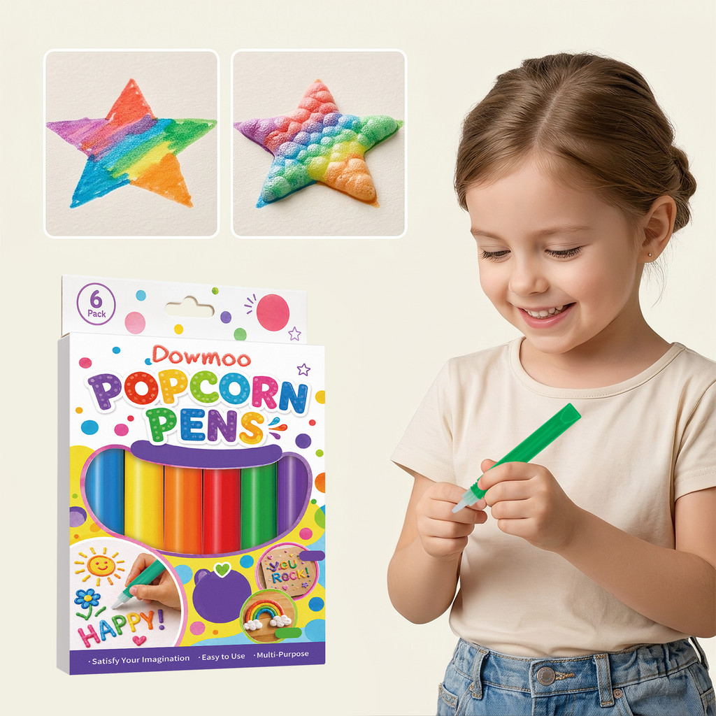 6-Pack 3D Puffy Paint Markers - Rainbow Craft Pens สําหรับเด็ก DIY Art & Drawing