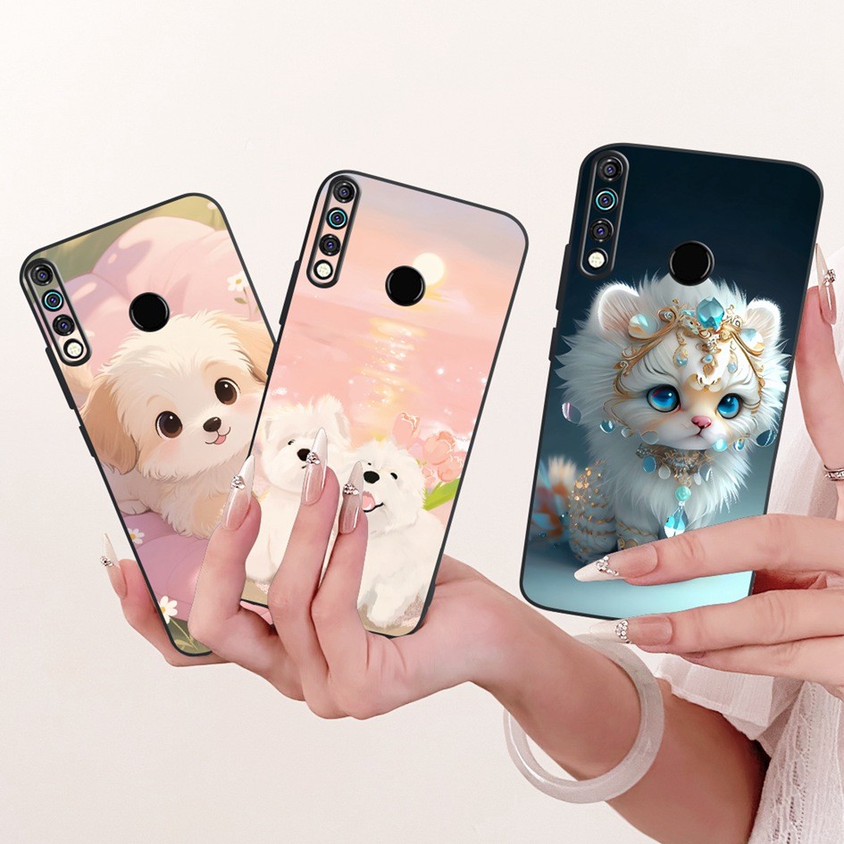 สําหรับ Tecno Camon 12 กรณี CC7S น่ารักการ์ตูนตลกสุนัขทาสีนุ่มสีดําสําหรับ Tecno Spark 4 KC8 Fundas 