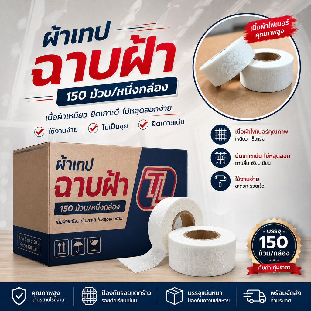 🏠Jibbyhome🏠ผ้าเทปฉาบฝ้า ยิปซั่ม สีธรรมชาติ สีครีม  (150ม้วน/หนึ่งกล่อง)