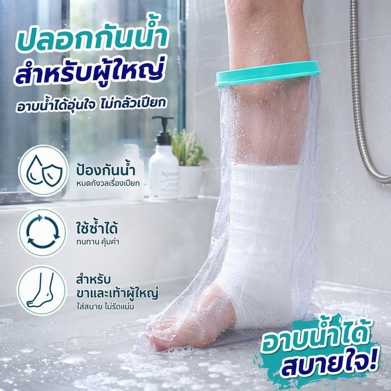 ถุงคลุมเฝือกกันน้ำ สำหรับเท้าผู้ใหญ่ แบบเต็มเท้า ซีลซิลิโคน PVC ใช้อาบน้ำได้ ใช้ซ้ำได้