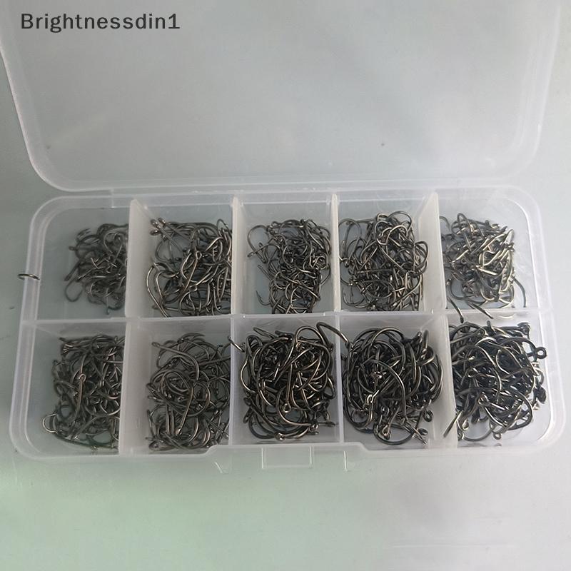 [Brightnessdin] 500 ชิ้น/เซ็ต 3#-12# ตะขอตกปลาเหล็กคาร์บอน Bla Fishhooks พร้อมกล่องขายปลีกขนาด Barbe