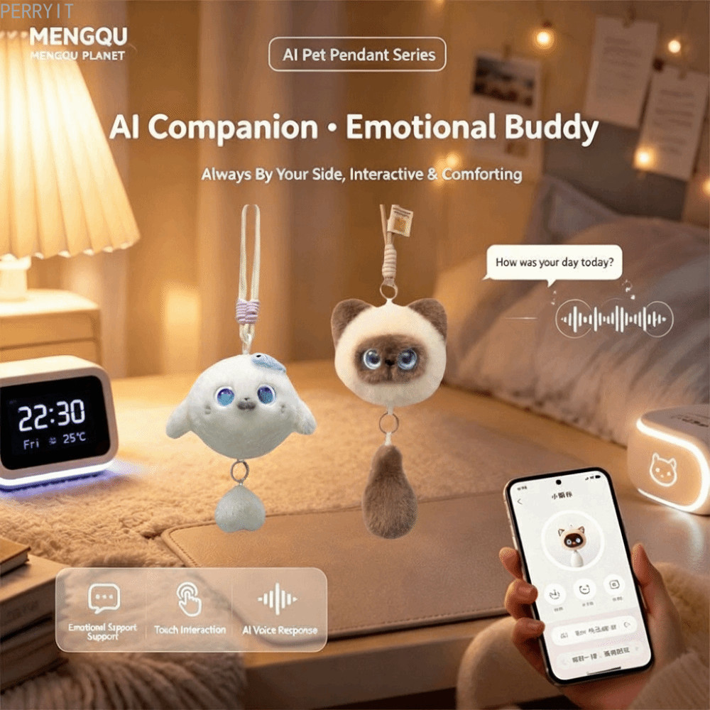 PERRY AI Cat Spirit Pendant, Personal Companion AI Dialogue Continuous AI Cat Plush Toy, Winking Int
