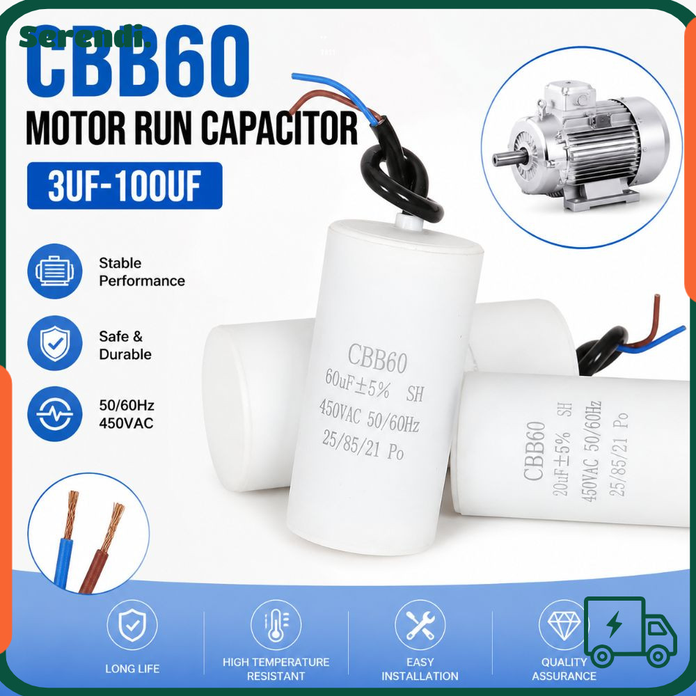 SERENDI Motor Run Capacitor, 3UF-100UF 450V CBB60 Capacitor, 50/60Hz Round Start Capacitor