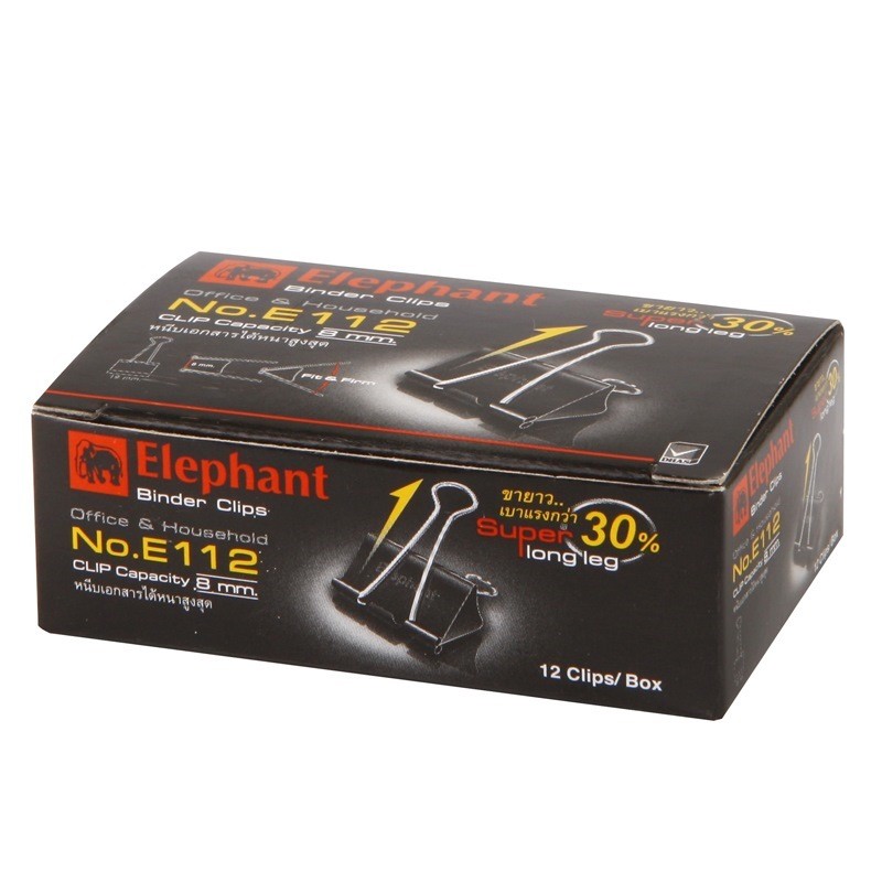 ELEPHANT คลิปดำ 19 มม. รุ่น E112 (กล่อง 12 ตัว)