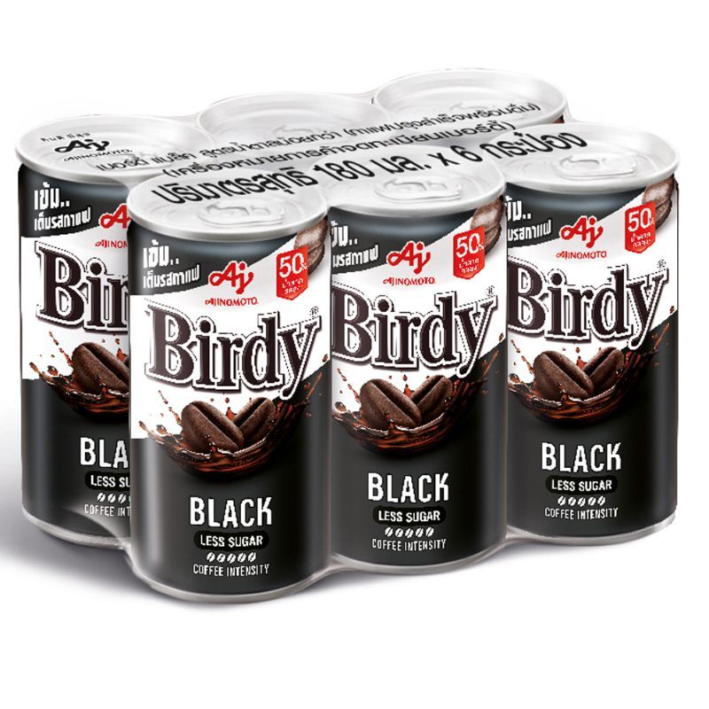 เบอร์ดี้แบล็คกาแฟน้ำตาลน้อย 170มล. แพค 6 Birdy Black Low Sugar Coffee 170ml. Pack 6 [หมายเลขบาร์โค้ด 8850250007388]
