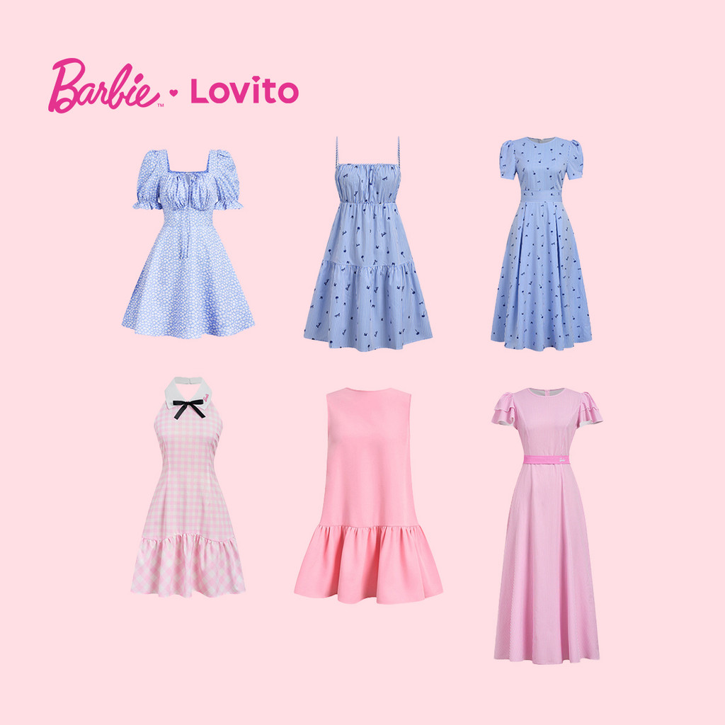 Barbie™ X Lovito เดรสผู้หญิงสไตล์ลำลอง ลดราคาพิเศษ คอลเลกชันสปริง/ซัมเมอร์