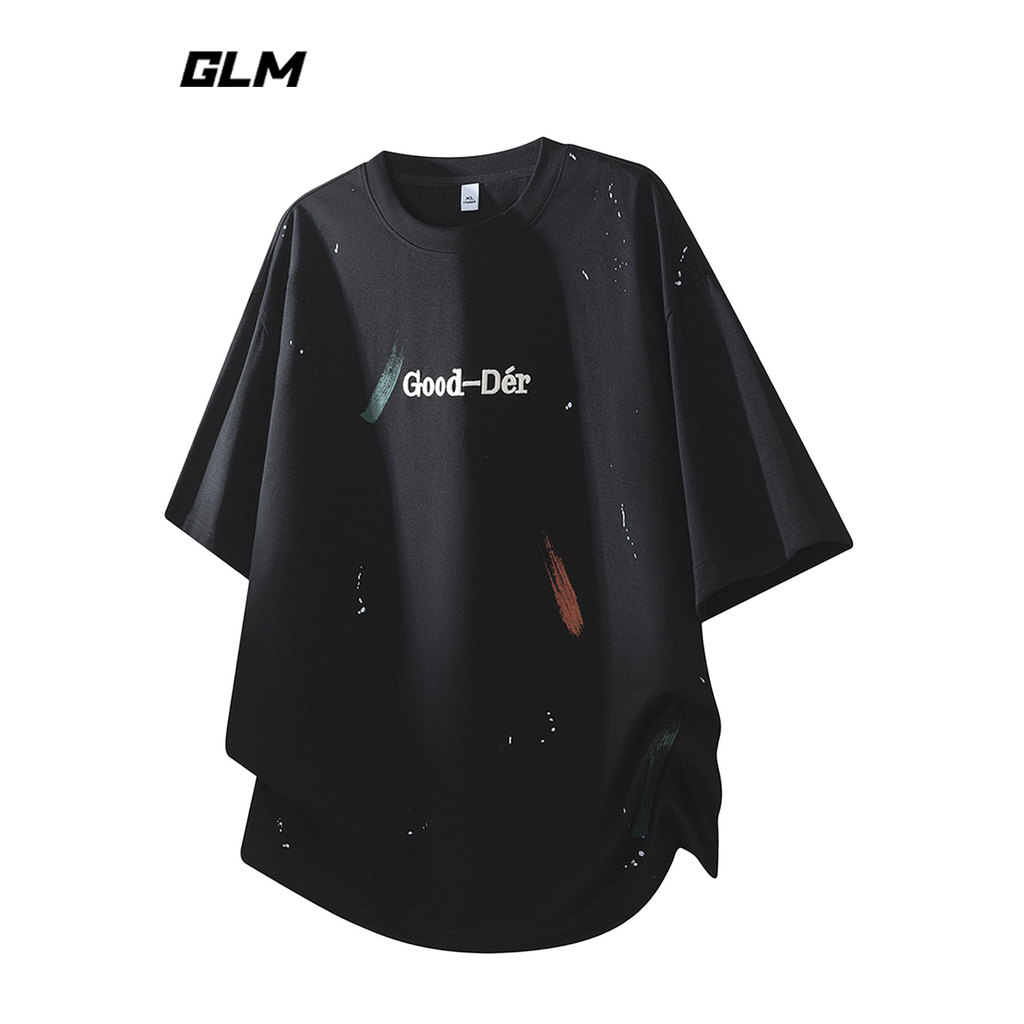 GLM อย่างเป็นทางการแท้ High Street Graffiti เสื้อยืดแขนสั้นผู้ชายฤดูร้อนรอบคอ Let