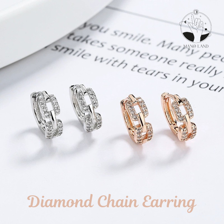 ต่างหูห่วง Diamond Chain สีเงิน โซ่เพชร แฟชั่น ตัวแม่ตัวมัม เจนซี แมชได้ทุกชุด ใส่ทุกวัน ของขวัญ เครื่องประดับ หรูหรE014
