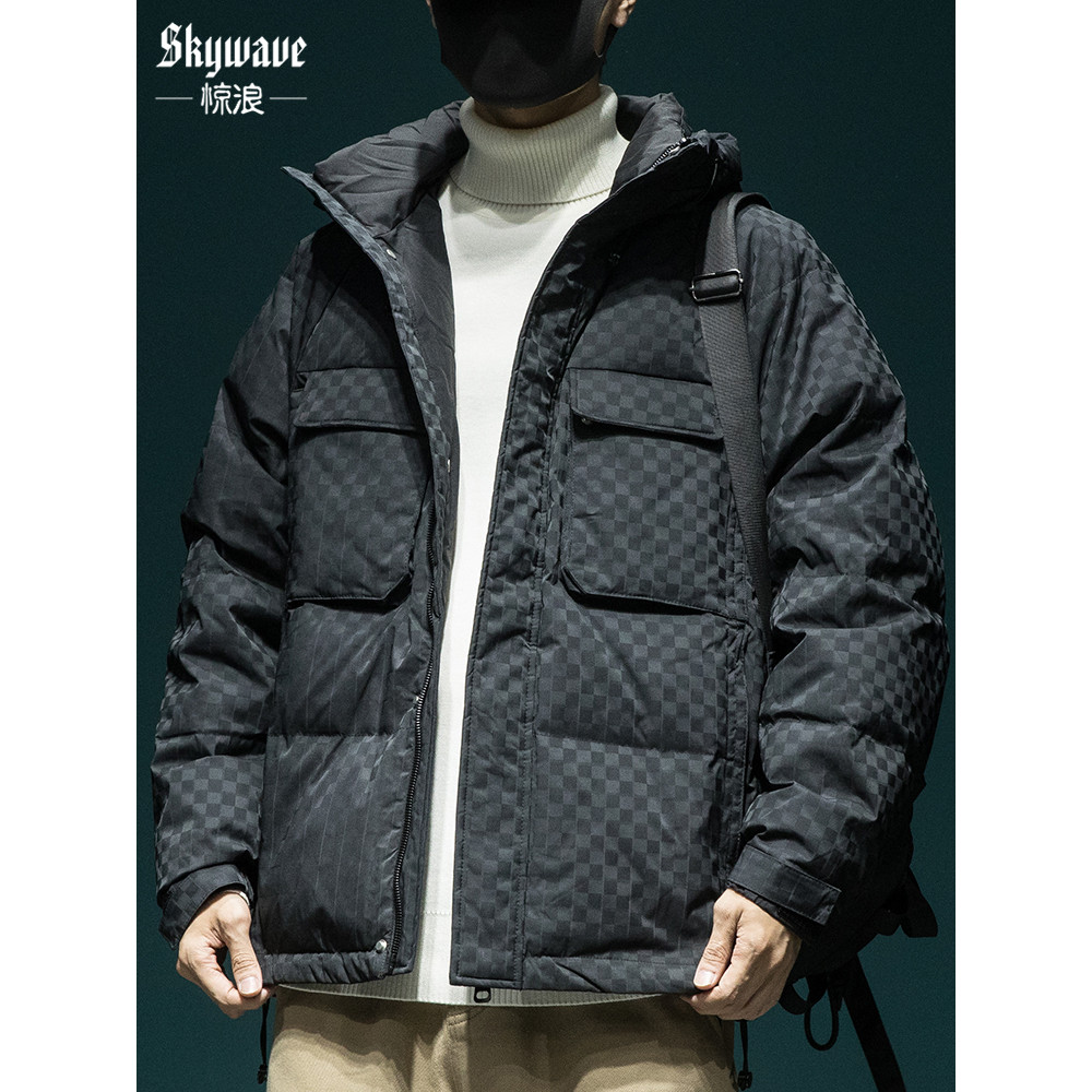 High-End ขายร้อน Checkerboard Down Jacket ผู้ชายหลวมขนาดใหญ่ไขมันสั้นกลางแจ้ง Cold-Proof Warm Duck D