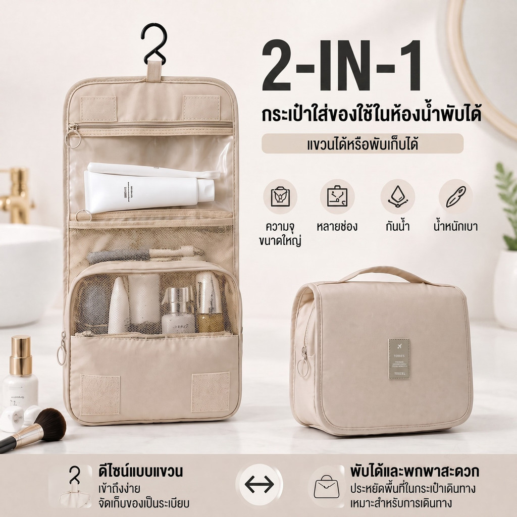 กระเป๋าใส่อุปกรณ์อาบน้ําโพลีเอสเตอร์แบบแขวน กระเป๋าเก็บเครื่องสําอางสําหรับเดินทาง กระเป๋าจัดระเบียบอาบน้ําในห้องน้ํา กระเป๋าพกพาบํารุงผิวแบบพกพา