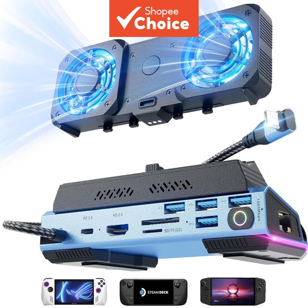 10 in 1 Docking Station พัดลมระบายความร้อนคู่ 4K 60Hz 100W PD สําหรับ Steam Deck ROG Ally