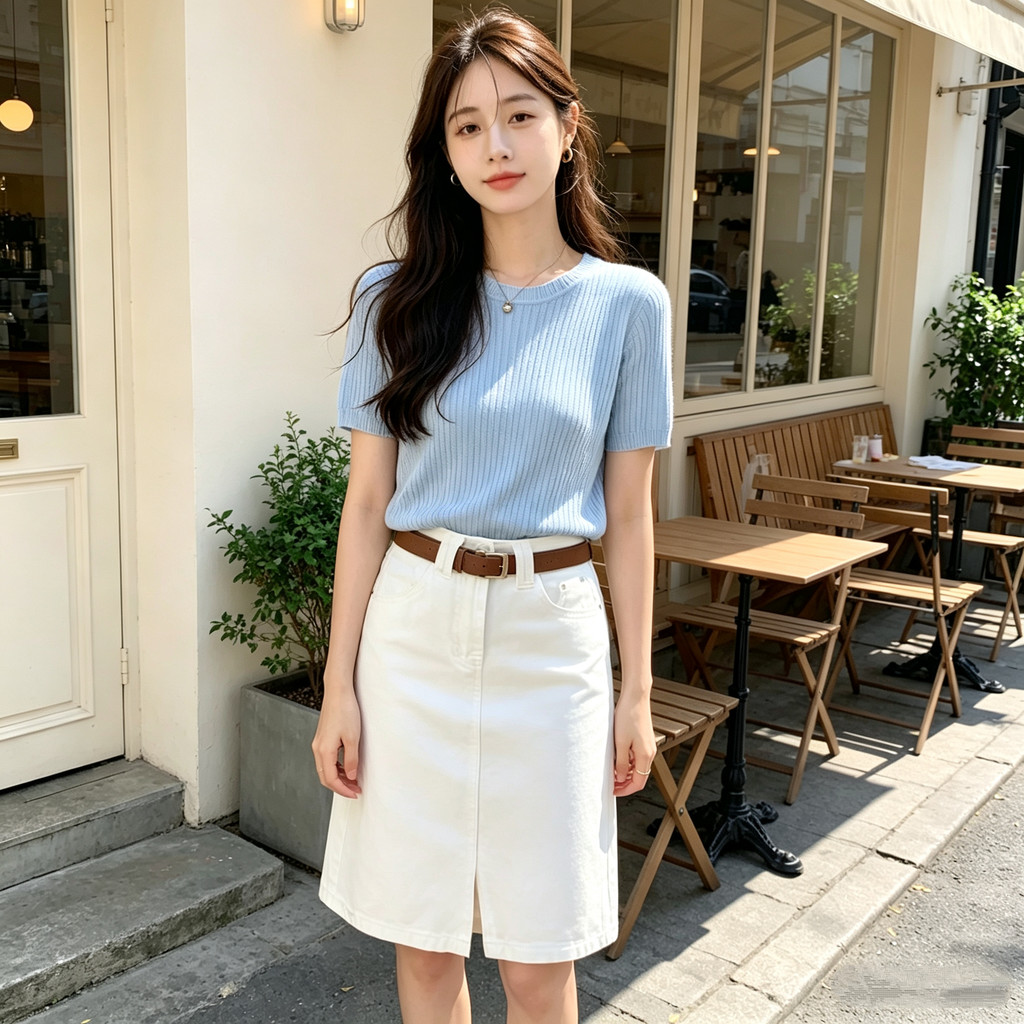 S-4XL Solid White Denim Midi กระโปรงเอวสูงตรง Fit Casual สวมใส่ทุกวันสําหรับผู้หญิง