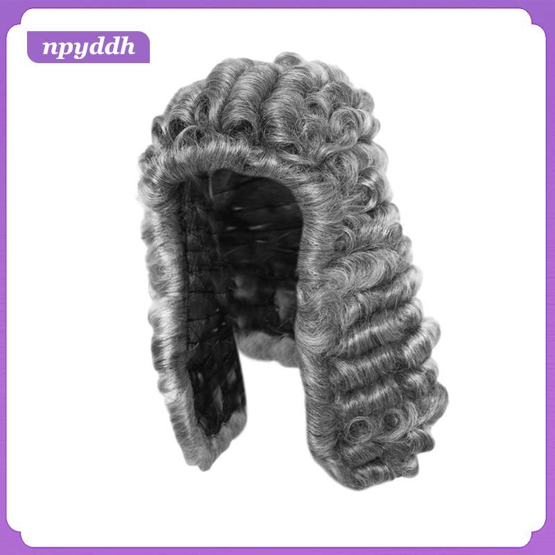 [npyddh] Long Barrister Hairpiece Curly Judge Hairpiece ปรับได้ Easy Styled สําหรับ