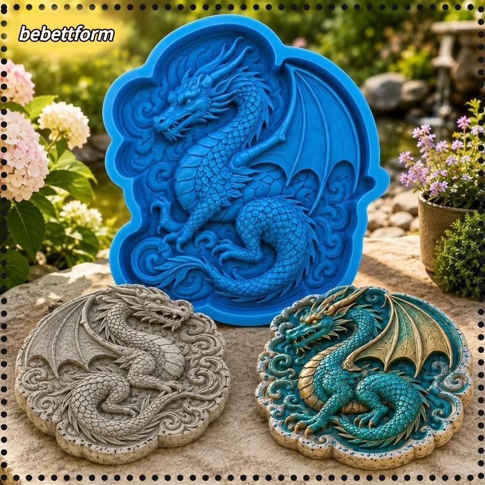 BEBETTKISS Garden Path Cement Mould, Cement Casting Silicone Stepping Stone Mold, Funny Reusable Dra