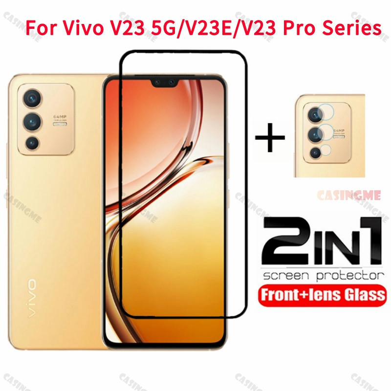 Vivo V23 5G Y76 Y15S Y15A ป้องกันหน้าจอ 2 in 1 กระจกนิรภัยสําหรับ VivoV23 V 23 Pro Y 76 72 15s 15a 4