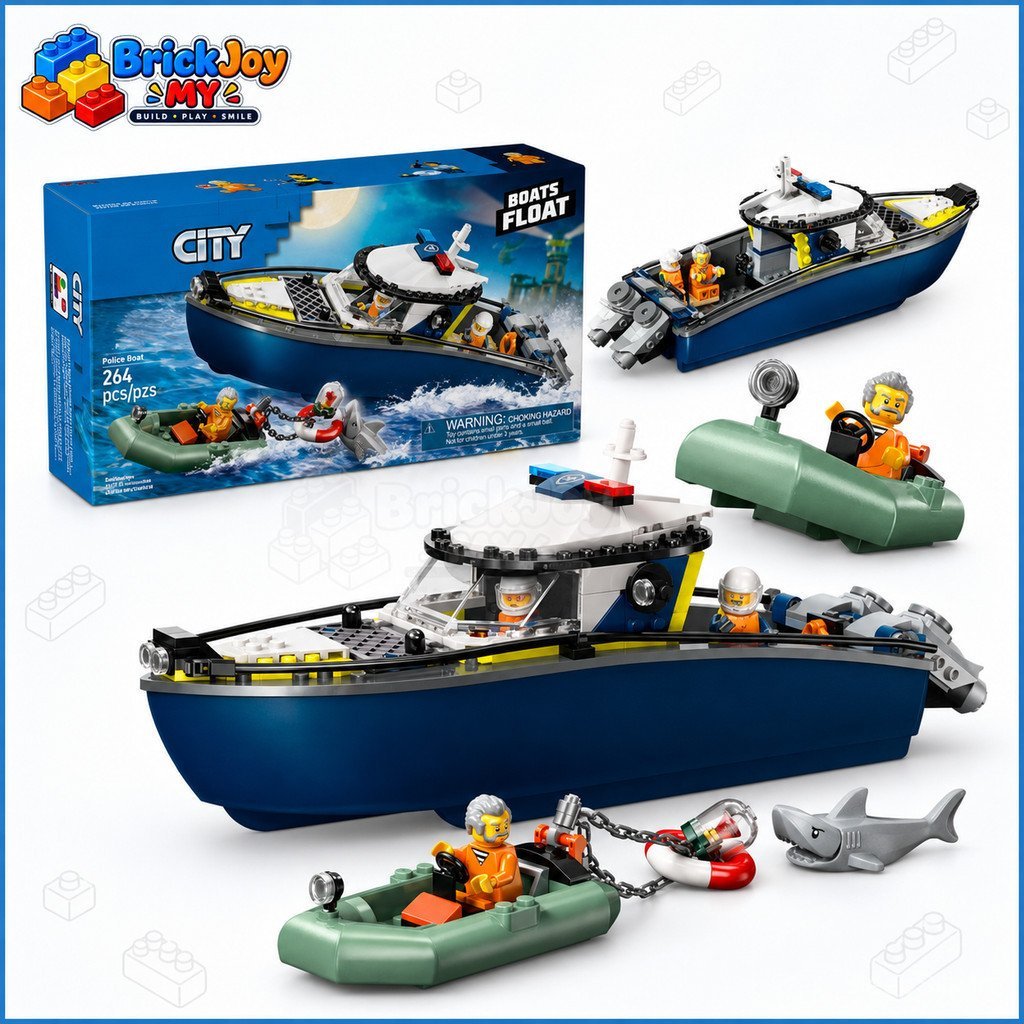 สินค้าพร้อมส่ง 60456 เรือตํารวจบล็อกตัวต่อเมืองเรือความเร็วตํารวจรุ่นอิฐก่อสร้างของเล่นเด็กชายและเด็
