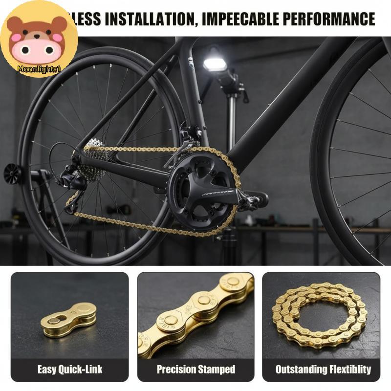 Moonlights1 High Strength Gold Bike Chain 116L Z80 6-8 Speed Qui Link สําหรับจักรยานเสือภูเขา Bikemu