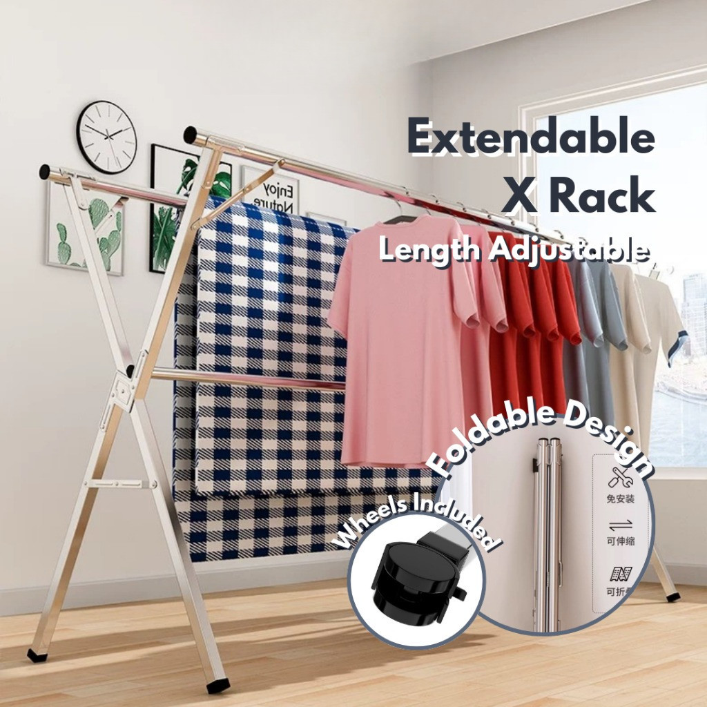 Extendable x Rack - Clothes Laundry Drying Rack Strong Stainless Steel Poles