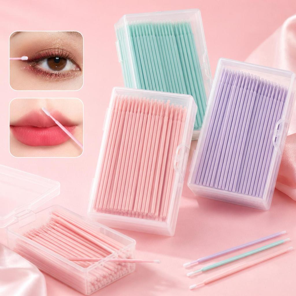 100/200/300PCS สําลีปลายแหลมแบบใช้แล้วทิ้งหลายสี | ปลายละเอียดปราศจากขุย | แท่งพลาสติกงอได้สําหรับร้านทําเล็บแต่งหน้างานทําความสะอาดหู