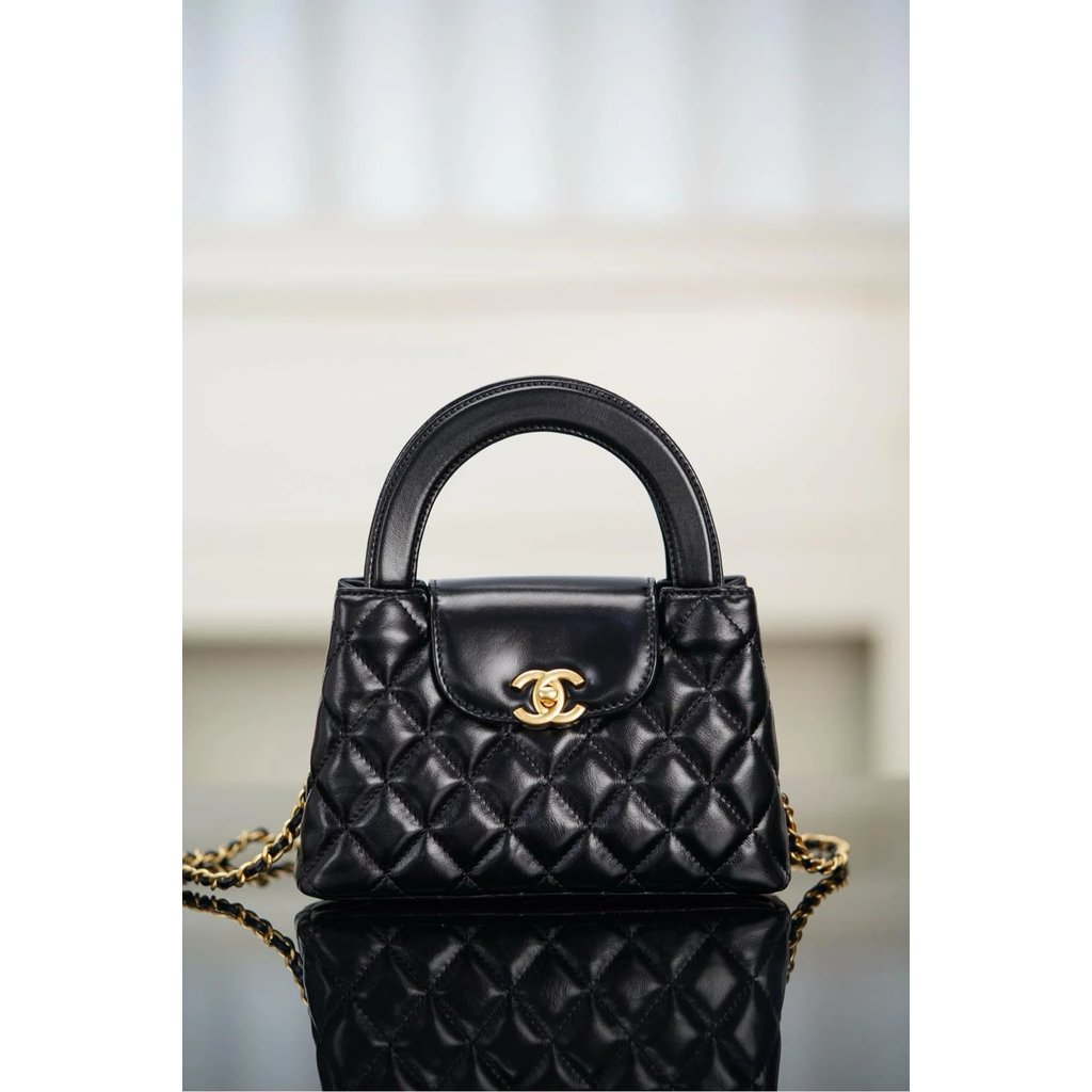 C Home 23K/24P/25K Kelly Nano Gold Label Diamond Chain with Handle Cowhide Material Gold Hardware Cr