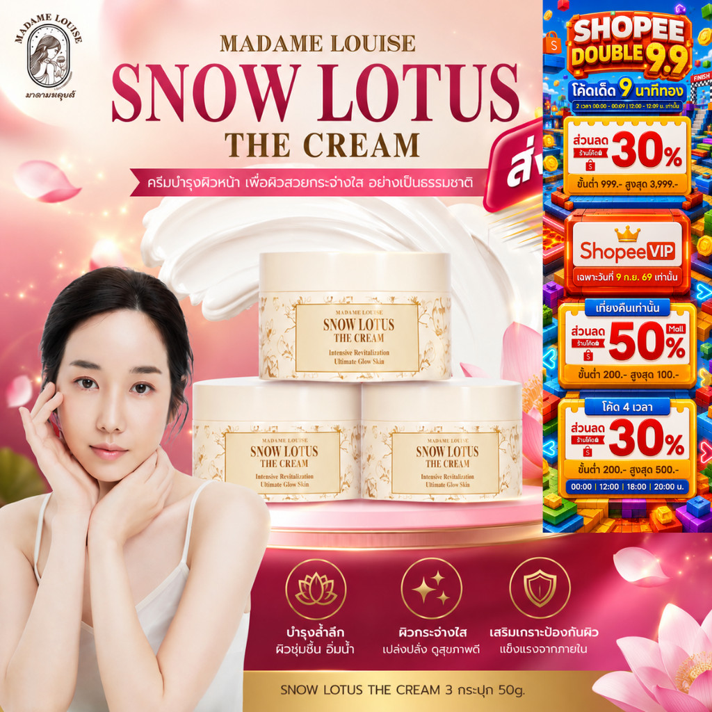 ครีมบัวหิมะ มาดามหลุยส์ ครีมทาหน้า Snow Lotus The Cream Madame Louise ของแท้ 100% ผิวชุ่มชื้น