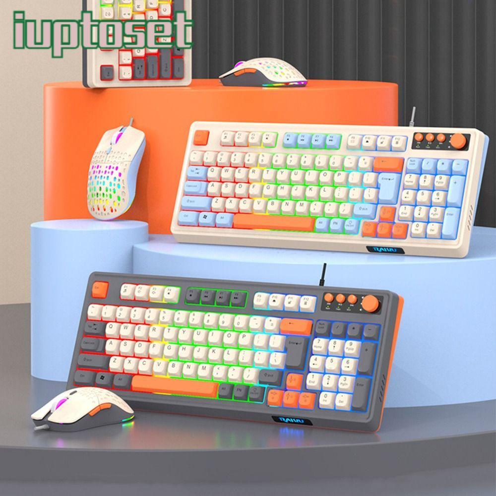 IUPTOSET RAID T98 คีย์บอร์ด, คีย์บอร์ดเมาส์ชุด, การเชื่อมต่อ USB Backlight Rainbow Color Gaming Mech