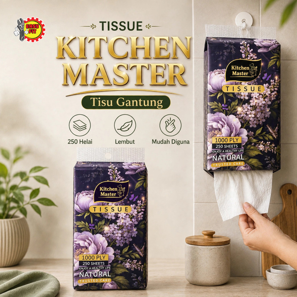 EASY FIT 4 ชั้น Deluxe Soft Cheerful Tissue KITCHEN MASTER กระดาษทิชชู่แบบแขวนหนา