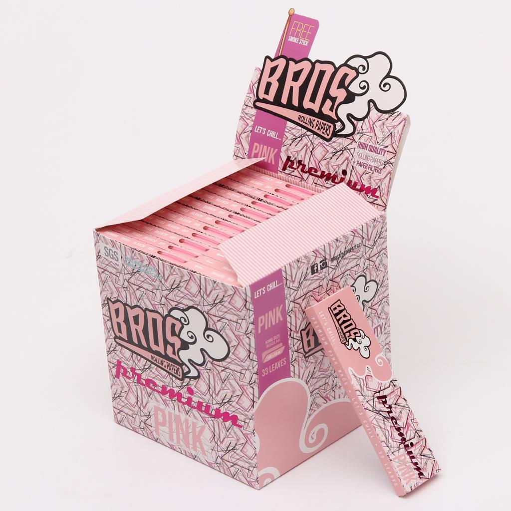 Bros Classic Striped Pink+tips Rolling Paper Ready Stock 110 * 44mm52 เล่ม/กล่อง Rolling paper8.24