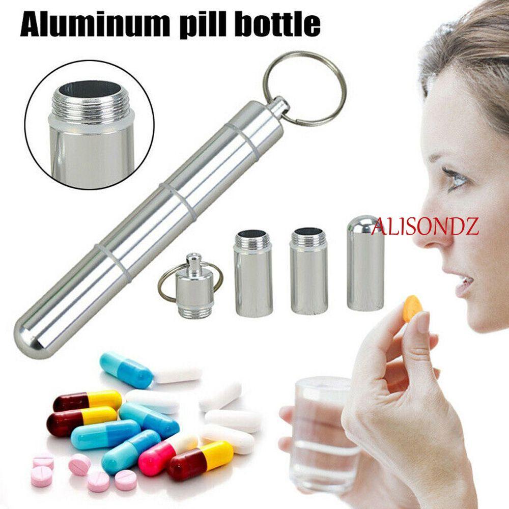 ALISONDZ Pill Container Pill Case ขวดยา 1 ชิ้นอลูมิเนียมแบบพกพาแคปซูลรูปร่าง Pill Case