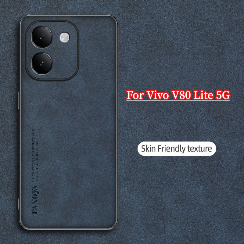 สําหรับ Vivo V80 Lite 5G Lambskin หนัง Soft TPU ซิลิโคนโทรศัพท์ฝาหลังกล้องกันกระแทก Handphone ปลอก V