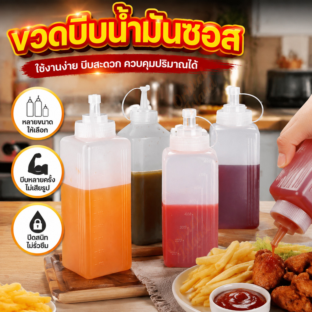 ขวดบีบน้ํามันซอส ปากกว้าง พร้อมฝาปิด ขวดใส่ซอสมะเขือเทศ ขวดใส่น้ำผึ้ง🚚จัดส่งจากประเทศไทย