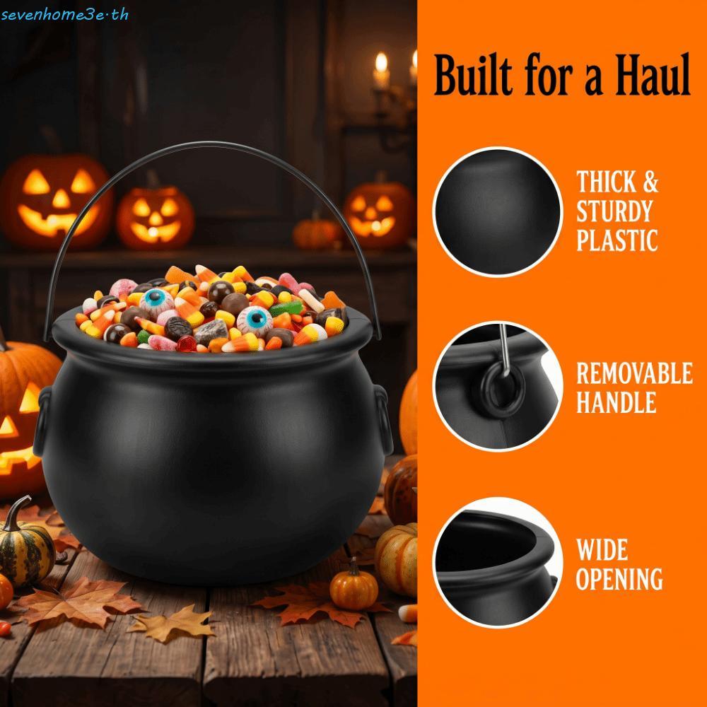 SEVENHOME3E Witch Cauldron Bucket, สีดําขนาดใหญ่พิเศษ Halloween Cauldron, เทศกาลคลาสสิก 32 ซม. ชามขน