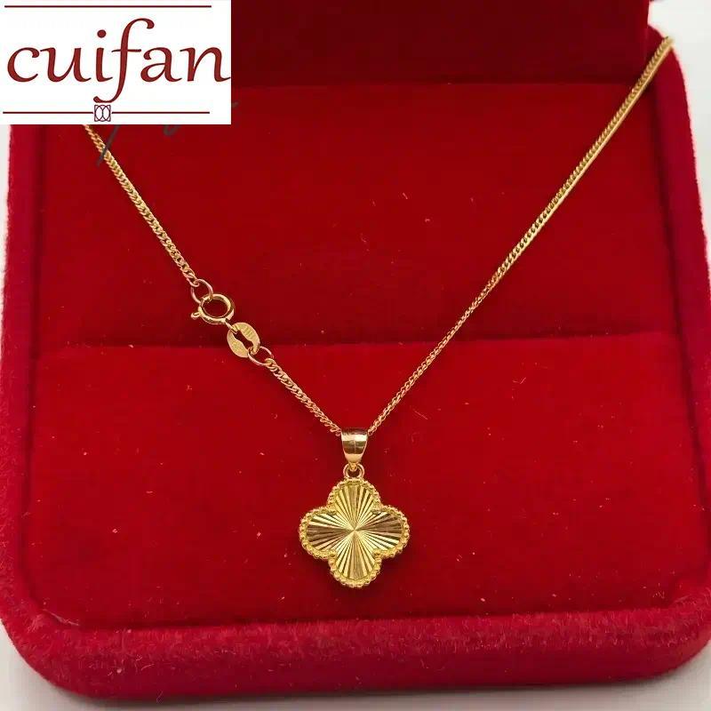 COD Original 18k Saudi gold pawnable Nasasangla 99.99% Lucky Necklace Four-Leaf Clover Pendant Neckl