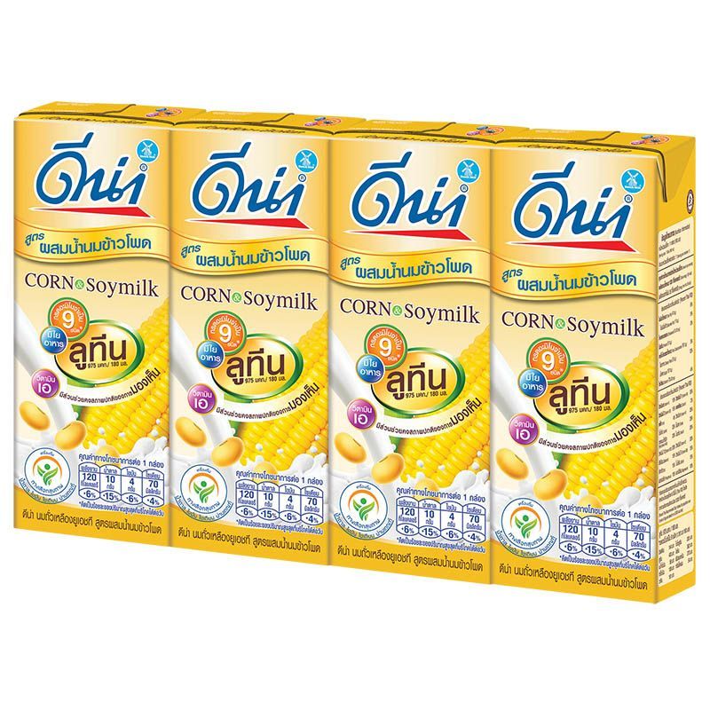 ดีน่านมถั่วเหลืองยูเอชทีสูตรผสมน้ำนมข้าวโพด 180มล. แพค 4 DNA UHT Soy Milk with Corn Milk 180ml. Pack 4