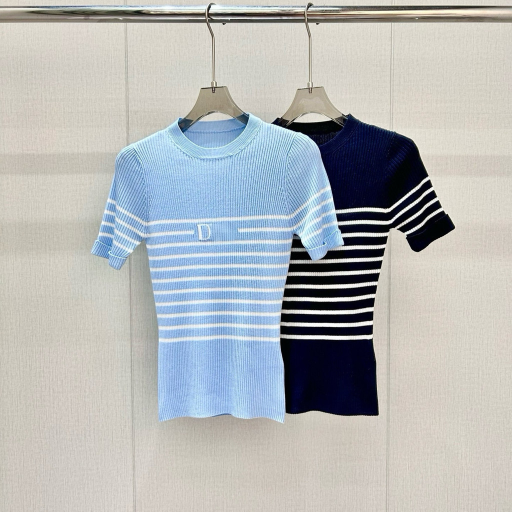 4LPP D * r เสื้อผ้าผู้หญิง Contrast สีลายรอบคอถัก Top Classy Elegant คนดังสไตล์ Slimmer ดู